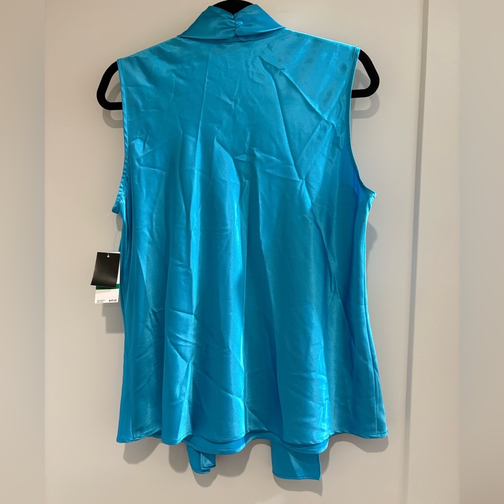 Nine West Aqua Blue Sleeveless Top Blouse Bow - Picture 5 of 5